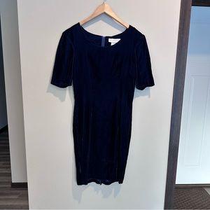 80’s Paris Sport Club Vintage Navy Blue Velvet Feel Rayon Scoop Neck Mini Dress